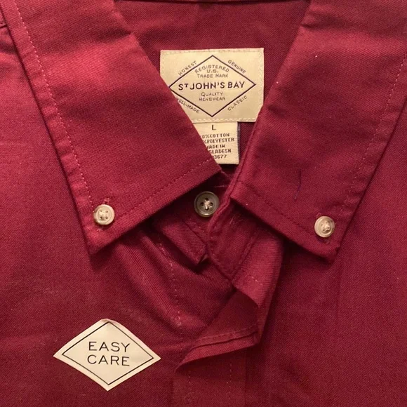 ST. JOHN’S BAY Mens Button Down Shirt Burgundy L Large $40 NWT lcsr - Picture 3 of 11